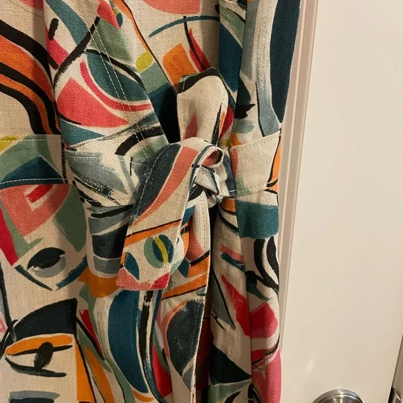 Lafayette 148 New York Pammie Abstract Linen Wrap Dress Size 12 - Picture 6 of 12